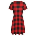 thumbnail image 5 of Buffalo Plaid Red Black Dress Fashion Beach Short Sleeve Dresses Female Party Printed Sundress, 5 of 7
