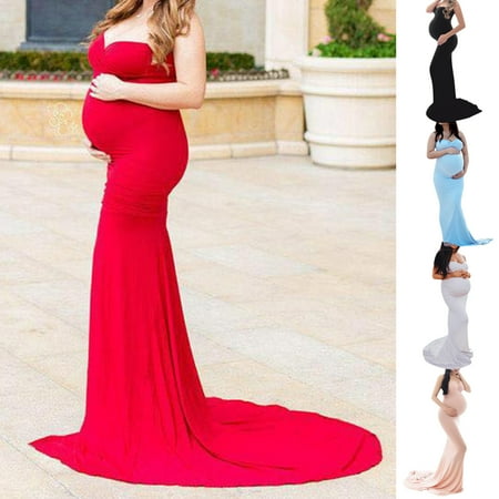 

Tejiojio Maternity/Labor/Nursing Clothing Clearance Women Pregnants Photography Props Sleeveless Mop The Floor Maternity Solid Dress
