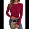 thumbnail image 1 of Blusa de Larga con Cuello Redondo para Mujer, Moda de Otoño 2025, Camiseta Básica de Punto Texturizado de Corte Entallado, Ropa Y2K Vino Tinto M, 1 of 8