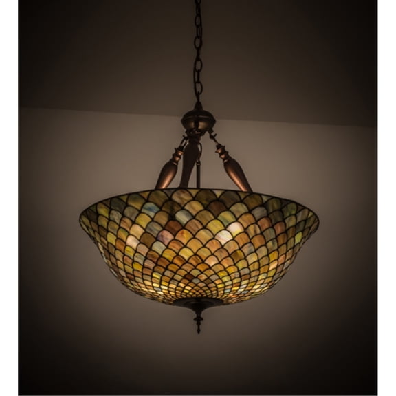Meyda Lighting 24'W Tiffany Fishscale Inverted Pendant, Green/Blue - 31830