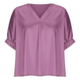thumbnail image 4 of Lovskoo Summer Tops for Women 2024 V Neck Half Sleeve Loose Casual Solid Color T Shirt Pullover Blouse Tops Purple, 4 of 7