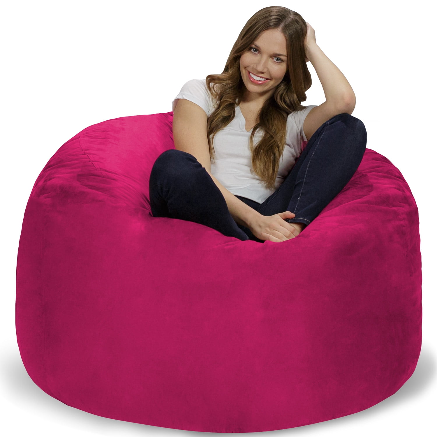 Chill Sack Bean Bag Chair, Memory Foam Lounger with Microsuede Cover, Kids, Adults, 4 ft, Pink