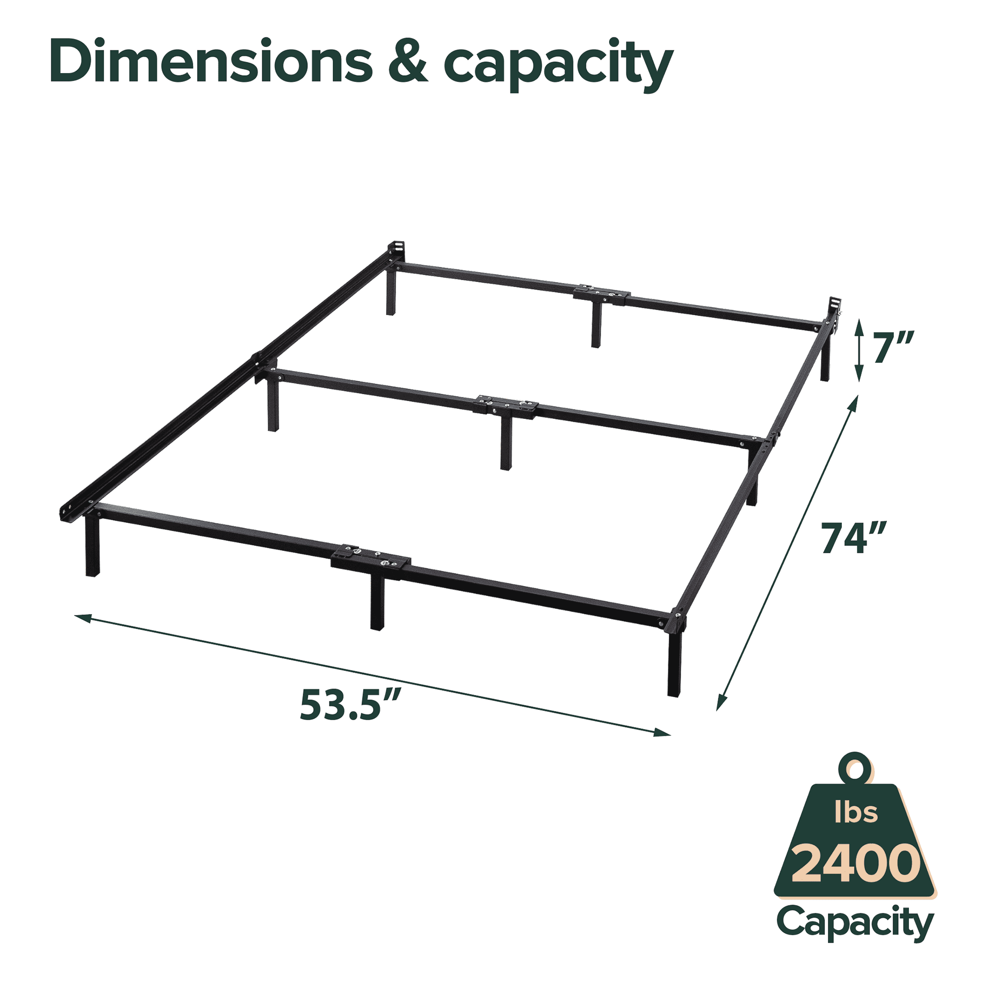 Zinus 7" Compack Metal Bed Frame, Black, Full