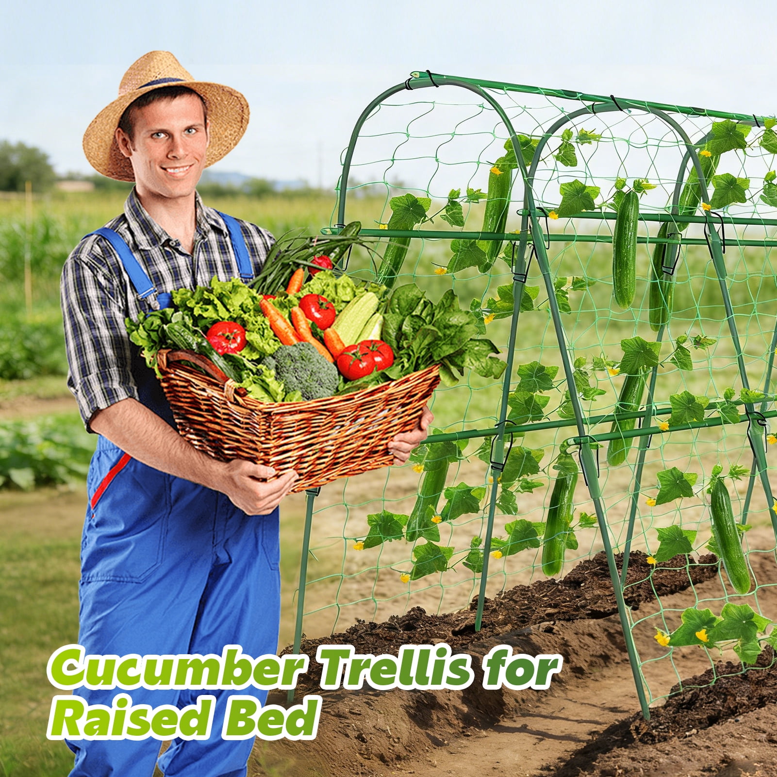 LANDLIT Cucumber Trellis for Raised Bed, 63x63x45 Inch U-Shape Garden Trellis for Climbing Plants & Vegetables | Metal Arch Vegetables Trellis, Plant Support for Grape Vine Squash Peas Flower