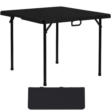 BTExpert 34" Square Folding Card Table Fold in Half Utility Commercial Table Indoor Outdoor Picnic Party Camping HDPE Black Plastic Foldable