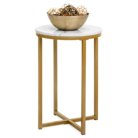 Round Marble Table Tops Best Choice Products 16in Faux Marble Modern Living Room Round Side End Accent Coffee Table Nightstand with Metal Frame, White/Gold ()