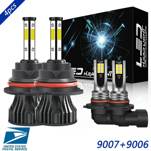 For Ford Expedition 1999-2002 LED Headlight Bulb 9007 High&Low Beam 9006 Fog Light 6000K White 4pcs