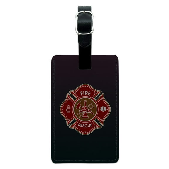 Graphics and More Firefighter Fire Rescue Maltese Cross Rectangle Leather Luggage Card Suitcase Carry-On ID Tag
