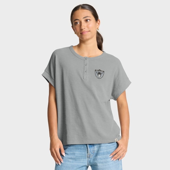 Women's Fanatics Heather Gray Las Vegas Raiders Oversized-Hometown Premium Henley Shirt