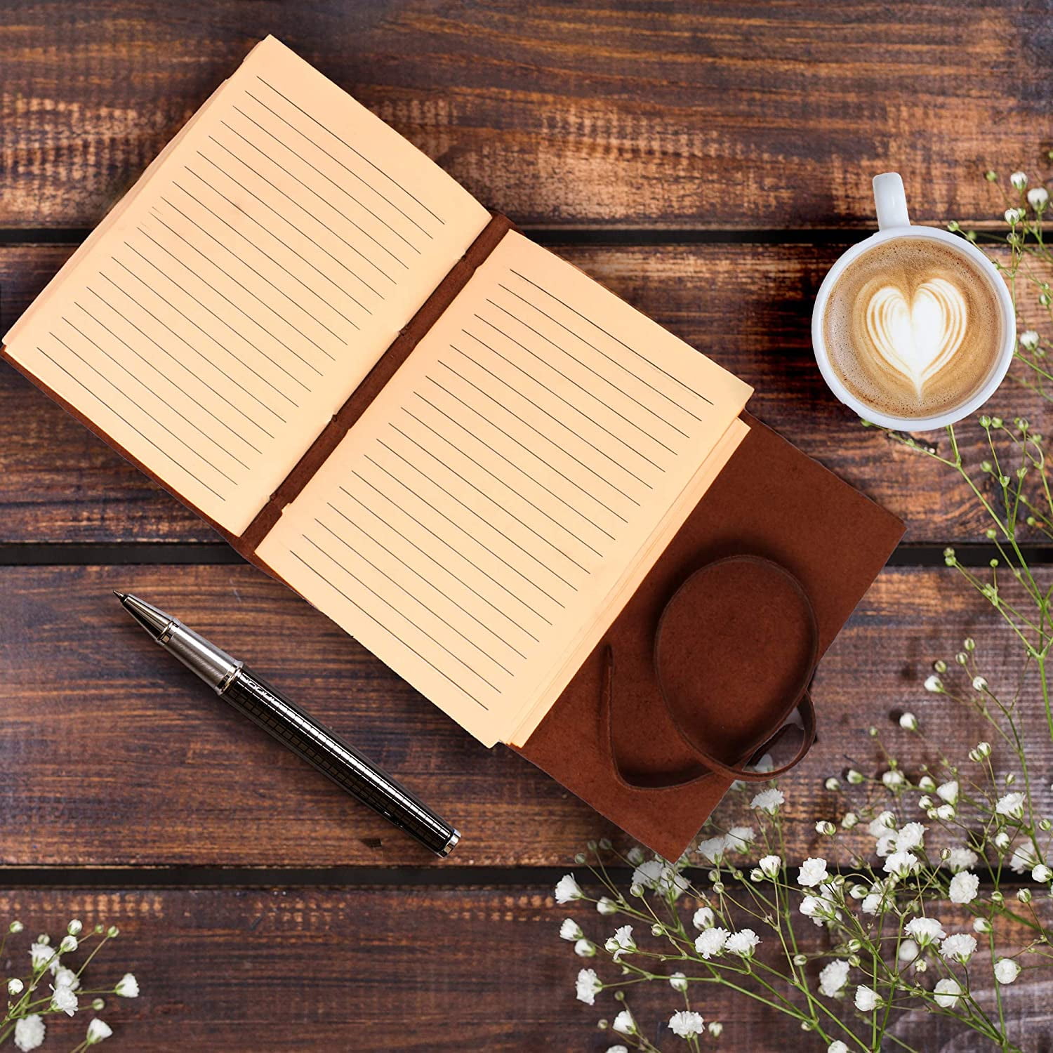 Leather Journal Lined Notebook - Journal for Women with Embossed Heart Shape, 8x6″ Ruled Small Notebooks, Kraft Paper - 400 pages Lined Paper College Ruled - Inspirational gift for women MOONSTER