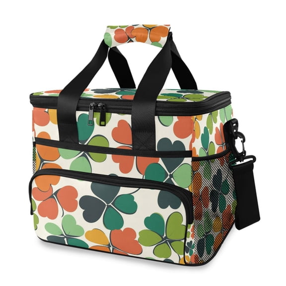 FORMRS Insulated Cooler Bag 24 Cans Capacity Soft Leakproof Lunch Box with Side Pockets, White Clover Pattern