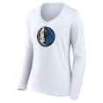 thumbnail image 2 of Women's White Dallas Mavericks Logo Long Sleeve V-Neck T-Shirt, 2 of 3
