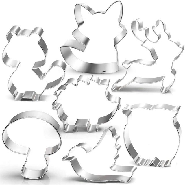 Woodland - Juego de cortadores de galletas de 3 pulgadas, 7 piezas, zorro, búho, ciervo, pájaro, erizo, ardilla, hongo, cortadores de galletas de animales del bosque LUBTOSMN NA