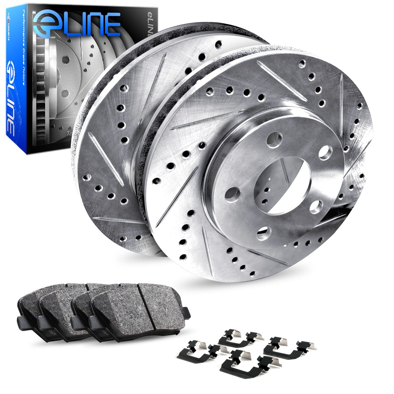 For 2015 Chrysler 200 Front Rear eLine Drill Slot Brake Rotors+Ceramic Brake Pad