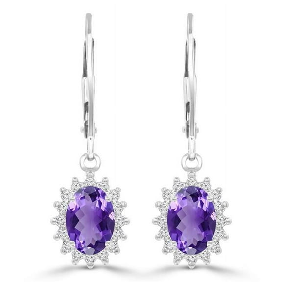 Majesty Diamonds MDR220054 1.8 CTW Oval Purple Amethyst Diamond Oval Halo Drop & Dangle Earrings in 14K White Gold