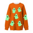 thumbnail image 3 of Womens Fleece Lined Sweatshirts Oversized Drop Shoulder Crewneck Sweat Shirts Loose Casual Halloween Graphic Sweater Gray, M, 3 of 4