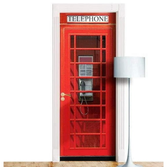 London Telephone Booth Door Mural. 1 Piece Sticker, Decal. Wrap, Cover. Peel and Stick, Self-Adhesive, Removable