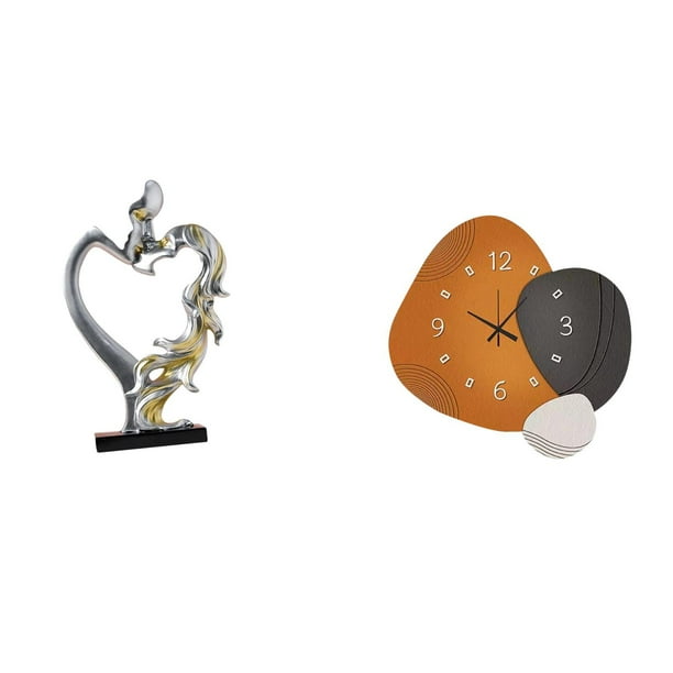 Estatua de pareja,Figura de pareja besándose,regalo de boda moderno,Reloj de pared,Reloj de pared moderno Reloj decorativo Reloj de pared,Reloj silencioso de madera,adorno artístico creativo