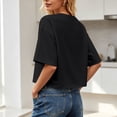 thumbnail image 4 of Hurxie Women Half Sleeve Cropped T-Shirts Drop Shoulder Round Neck Crop Tops Casual Summer Solid Color Basic Tees Black,L, 4 of 8