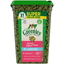 FELINE GREENIES Adult Dental Cat Treats, Savory Salmon Flavor, 21 oz Tub