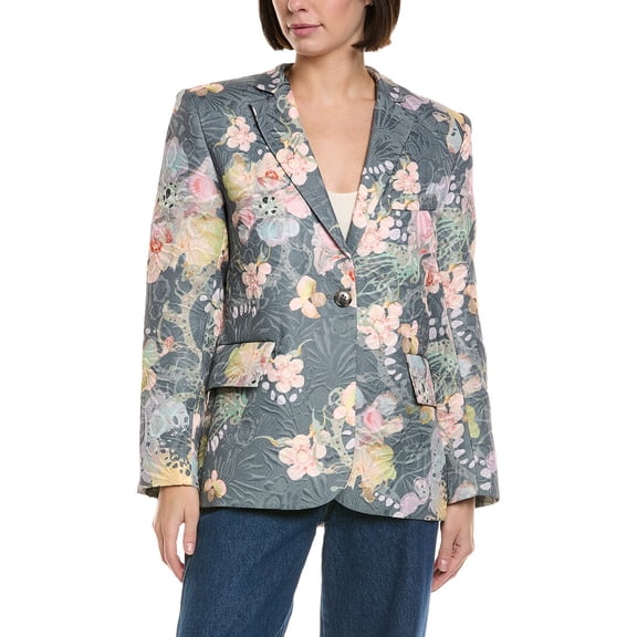 Cynthia Rowley womens Printed Brocade Oversized Blazer, l, Grey