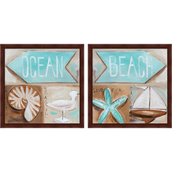 Great Art Now Where's the Ocean & Beach? by Amanda J. Brooks, 2 Piece Framed Art Set Each 13"W x 13"H
