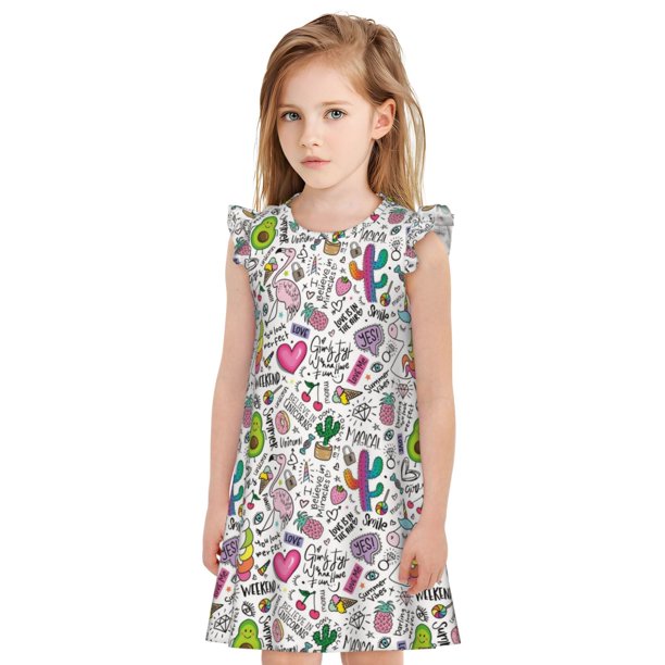 Balery Fun Animal with Unicorn Camisón de princesa para niñas, pijama de algodón con mangas abullonadas, suave y bonito.-Large