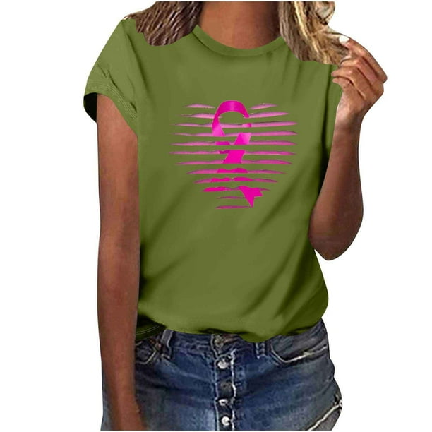 HongQid Cancer Shirt for Women Breast Cancer T-Shirt Shirts Pink Shirt Ribbon Short Sleeve Tee Tops
