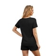thumbnail image 4 of Qylux Pajamas for Women Set Ribbed Knit Sleepwear Set Summer Short Sleeve Top and Shorts 2 Piece Lounge Set with Pockets,Black,M, 4 of 9