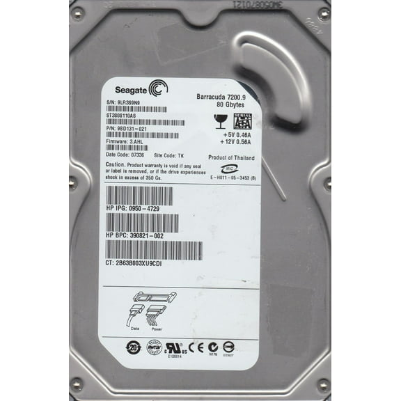 ST3808110AS, 9LR, TK, PN 9BD131-276, FW 3.AAK, Seagate 80GB SATA 3.5 Hard Drive