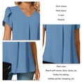 thumbnail image 3 of Top con cuello en V y manga de pétalo para mujer, blusa plisada informal holgada de verano para trabajo de oficina, 3 of 6