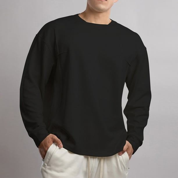 pstuiky camisetas de hombre Sudadera deportiva informal de manga larga para hombre, color liso, con cuello redondo, gruesa, para gimnasio, uso diario, blusas versátiles a juego.