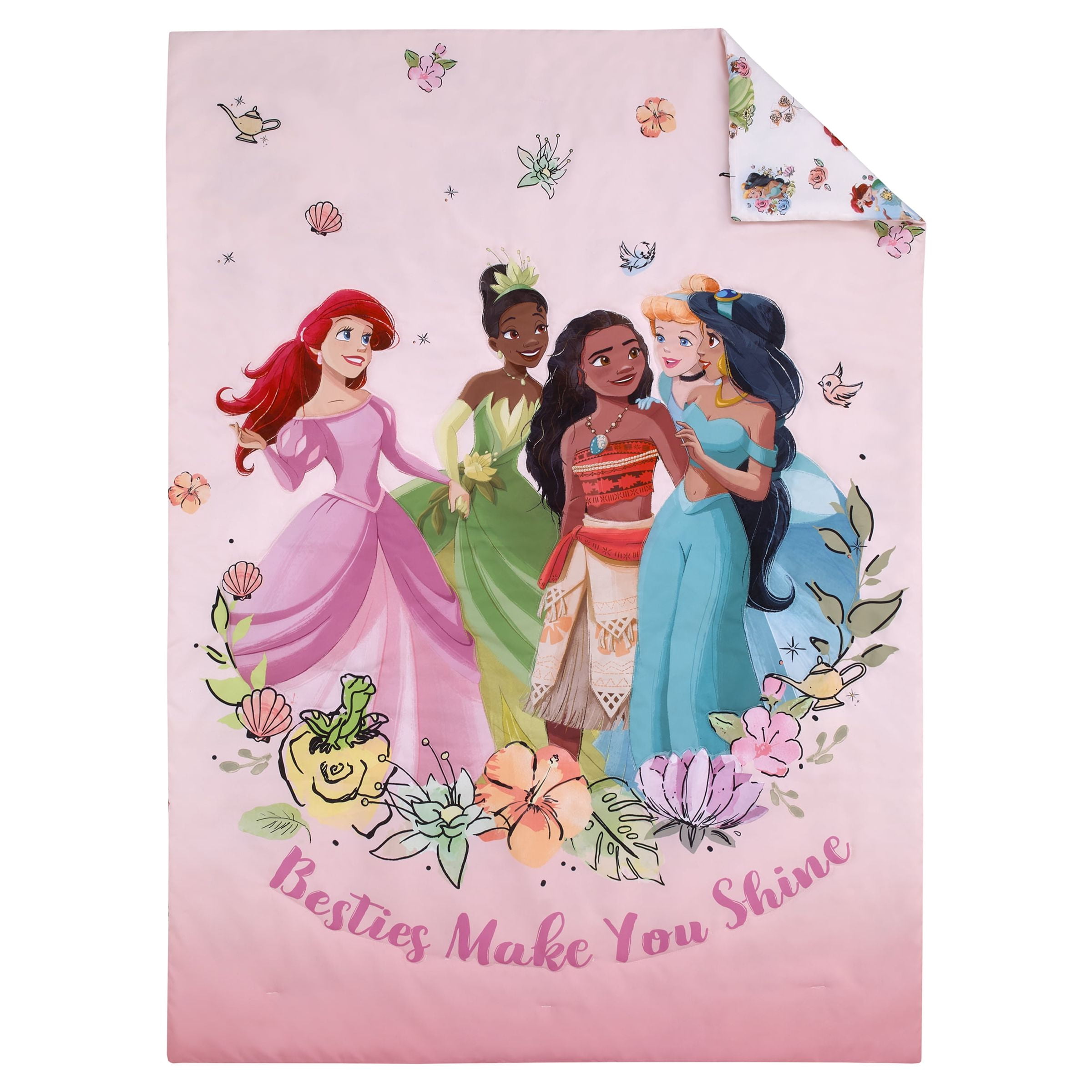 Disney Princess 4-Piece Bedding Set, Toddler Bed, Friends Are Magic, Pink, Polyester