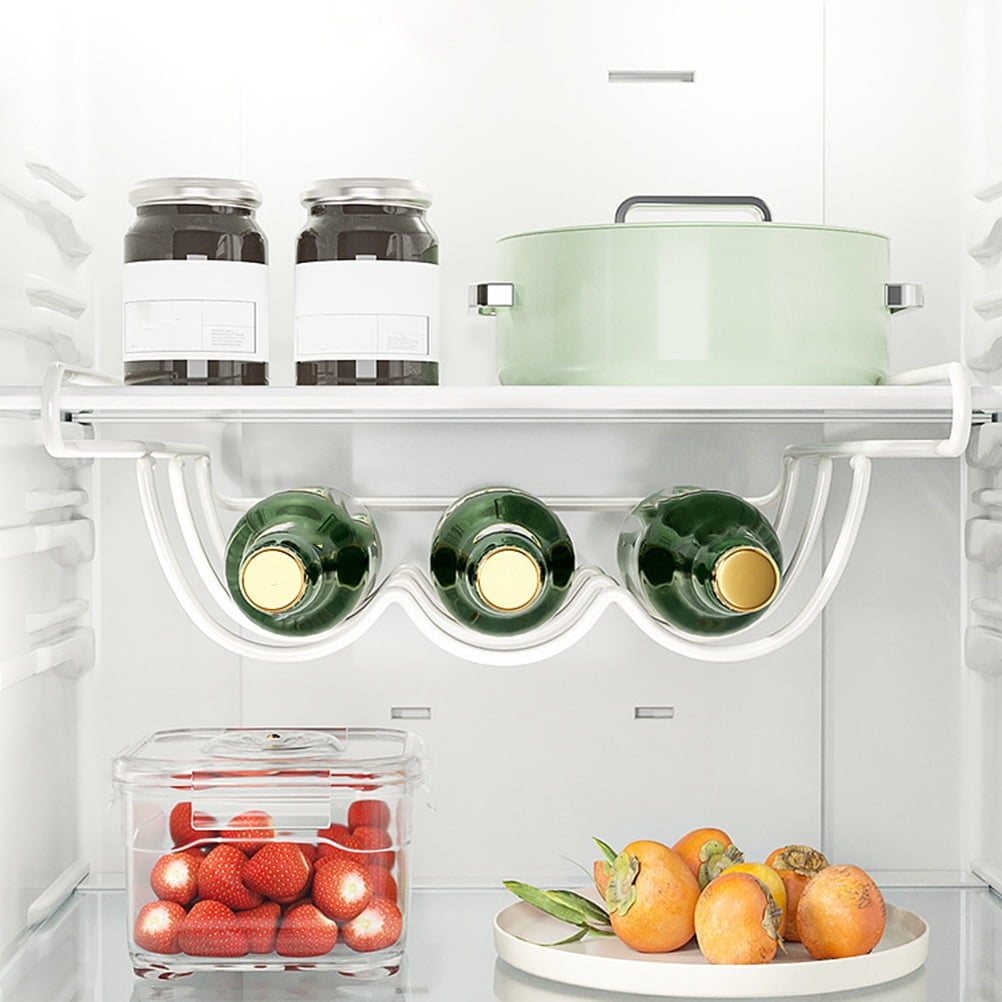 LOLIPPYY White Iron Wine Bottle Holder for Refrigerator Shelf, Under Shelf Organizer for Fridge Storage and Space Saving