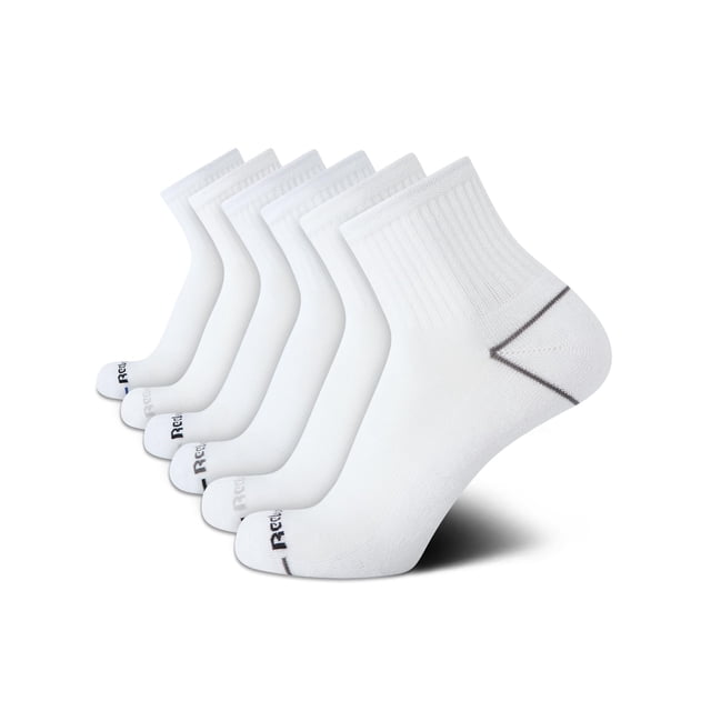 Calcetines deportivos Reebok para hombre con amortiguación, corte cuarto, 6 pares, blancos