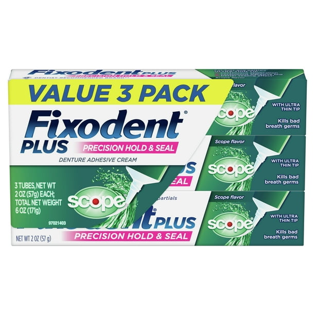 Fixodent Plus Scope Denture Adhesive, Precision Hold, 2.0 oz, 3 Pack