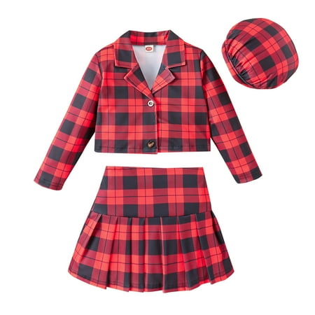 

WUDATI Teen Boy Girl Outfit Hallowe-en Christmas Toddler Girls Boys Winter Toddler Autumn And Winter Plaid Lapel Long Sleeve Short Jacket High Waist Pleated Skirt Hat Girls Outfit