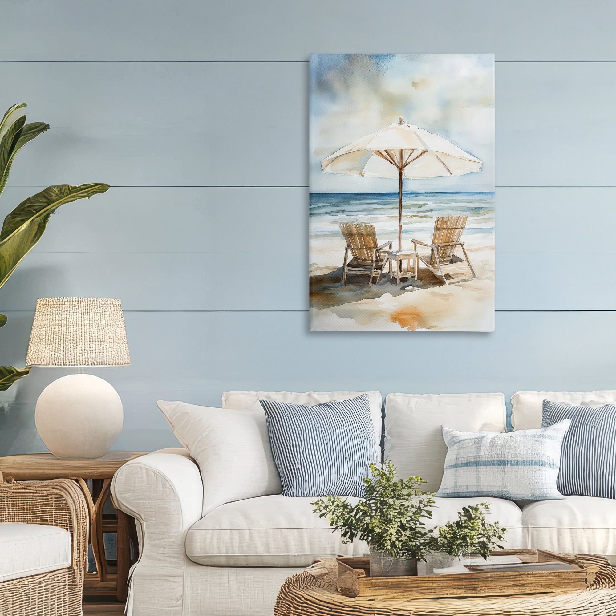 Stupell Industries Watercolor Paradise Beach Scene Canvas Wall Art, design by Petal Prints Design