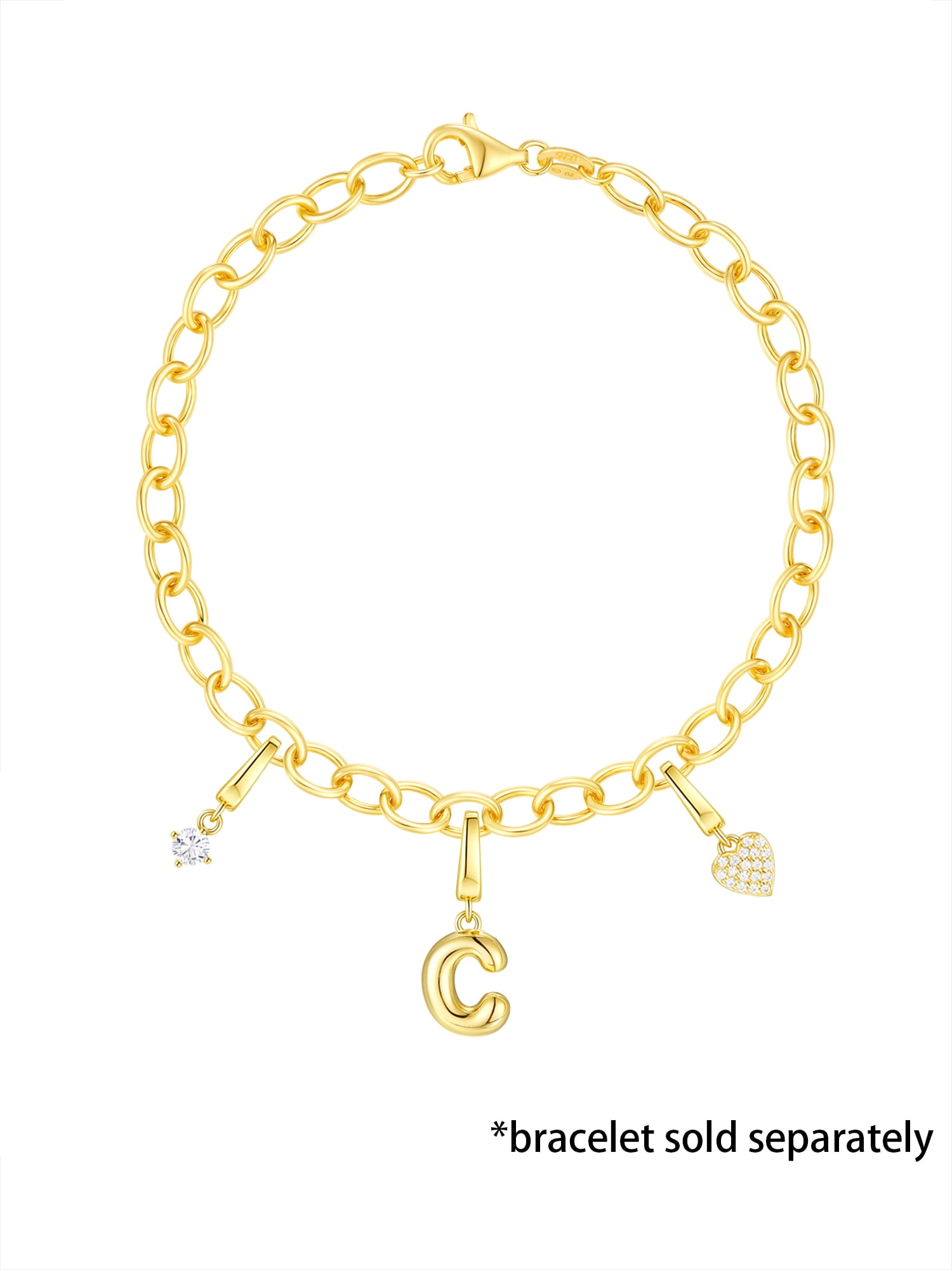 Brilliance Fine Jewelry Simulated Diamond Initial C Charm Set in 14KT Gold Plated Sterling Silver