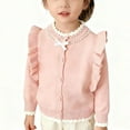 thumbnail image 2 of QQAMB Girls Cardigan Sweater Button Down Crewneck Cute Ruffle Long Sleeve with Pockets Solid Color Knit Tops, 2 of 8
