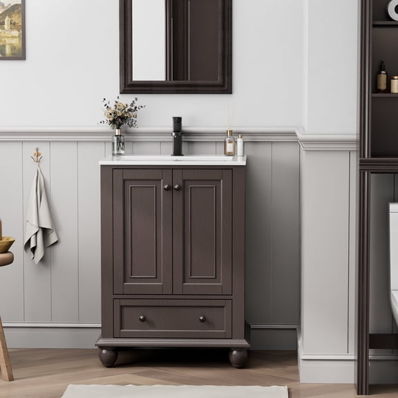 Eclife 24" Single Sink Bathroom Vanity with Top, Zinc Alloy Faucet, Painted Surface, Soft-Close Doors