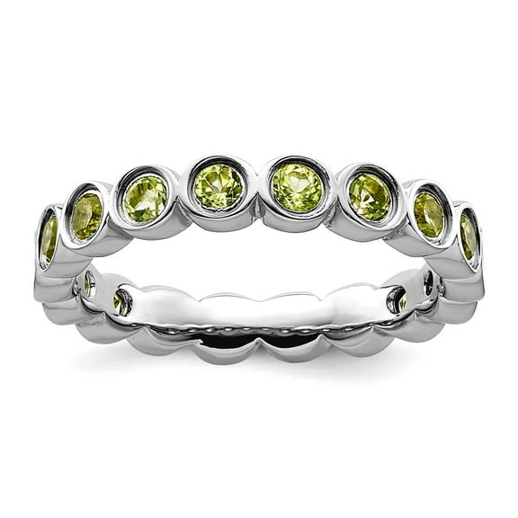 925 Sterling Silver Bezel Polished Patterned Peridot Ring Size 7 Ring for Women - 1.26 cwt