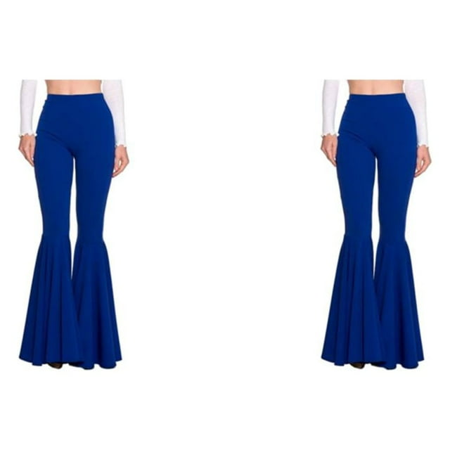 Youkk Lightweight High Waist Bell Bottom Comfortable Multiple Sizes Available Trousers navy blue XL 2Set