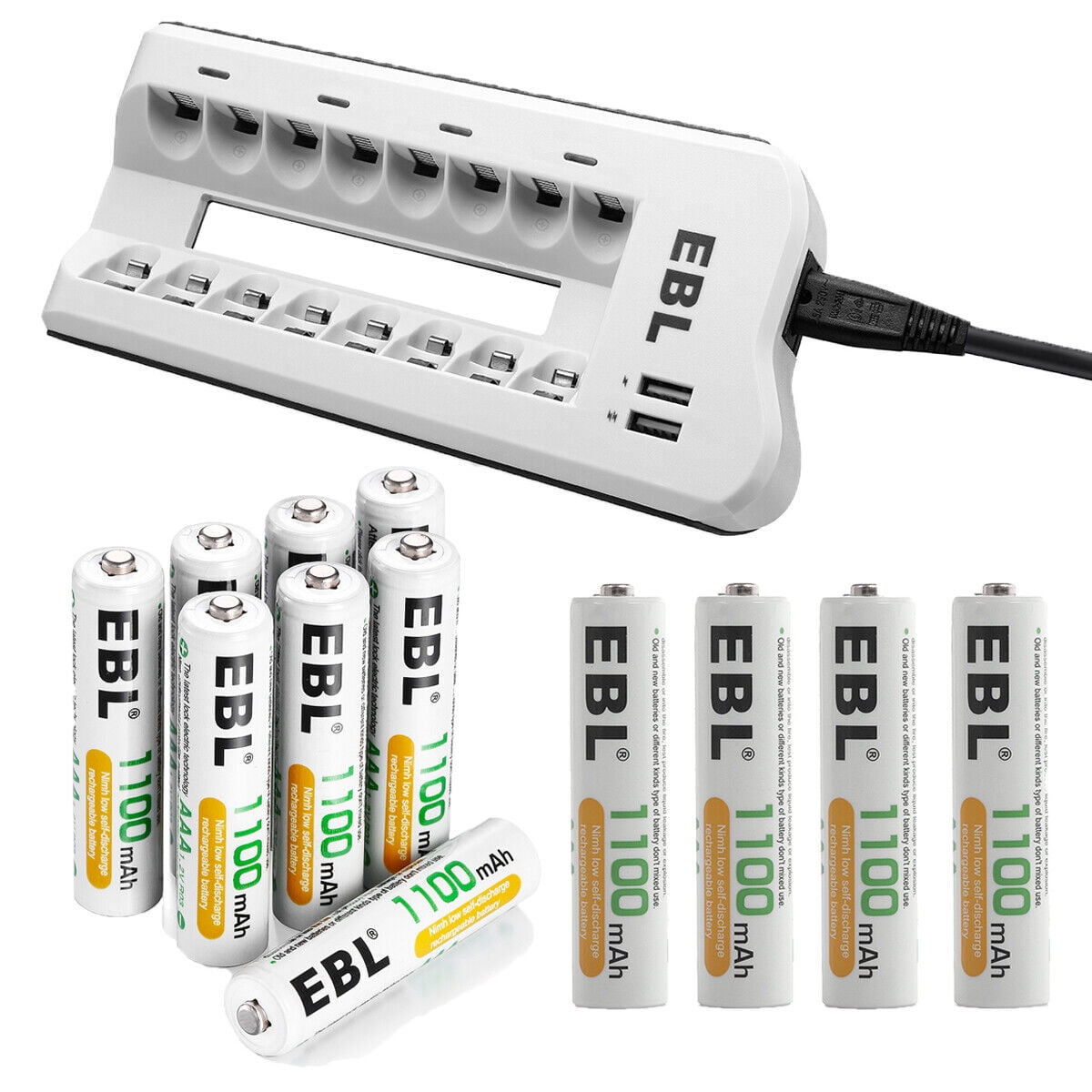 EBL 1100mAh NiMH AAA Rechargeable Batteries (12 Pack) and 808U