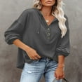 thumbnail image 2 of Tumotour Pullover Sweatshirts For Women Long Sleeve V Neck Button Collar Drawstring Hoodies 2024 Fall Casual Solid Color Loose Tops Shirts, 2 of 9