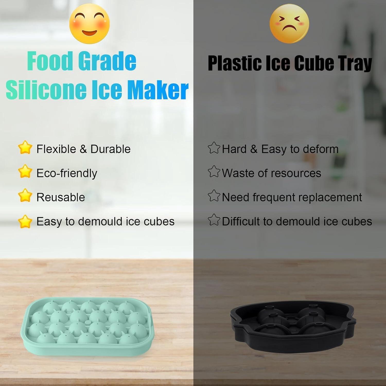 Ice Cube Tray  2 Pack Silicone Balls Maker With Lid Bpa Free Easy-release Trays For Freezer Diy Homemade Round Cubes Coffee (green)