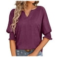 thumbnail image 3 of Loose T Shirts for Women V Neck 3/4 Sleeve Tops Loose Fit Casual Solid Color Basic Tees RD1 M, 3 of 5