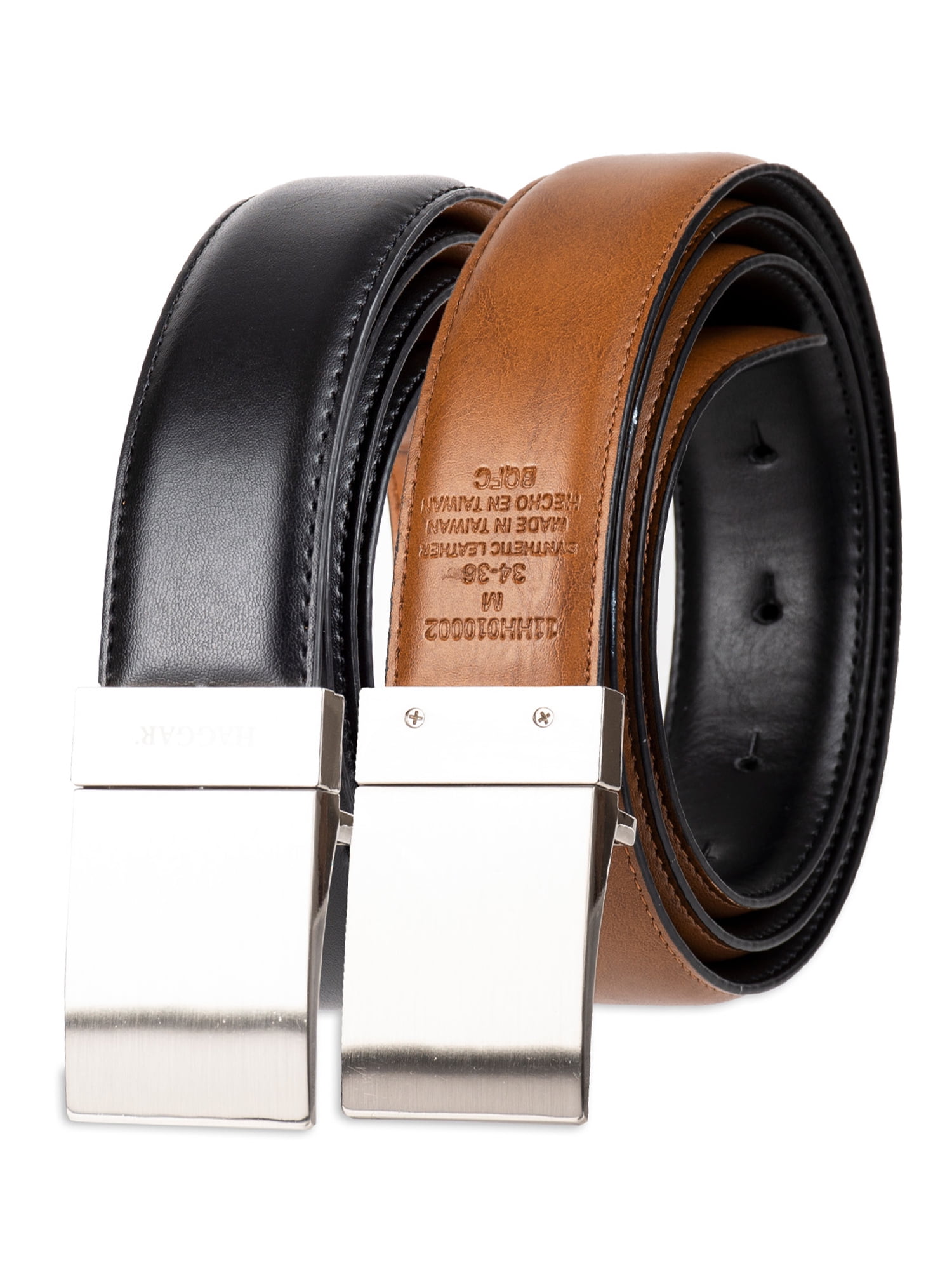 Haggar Men's Stretch Reversible Two-in-One Plaque Buckle Dress Belt