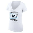 thumbnail image 2 of Women's G-III 4Her by Carl Banks White Miami Marlins Collage Team Graphic V-Neck Fitted T-Shirt, 2 of 5