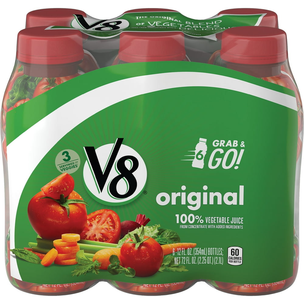 V8 Original 100 Vegetable Juice, PlantBased Drink, 12 Ounce Bottle